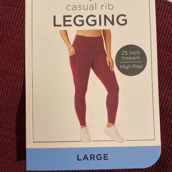 High rise Leggings Size Large Ribbed Ankle Heather burgundy wine workout gym NWT - Picture 5 of 5